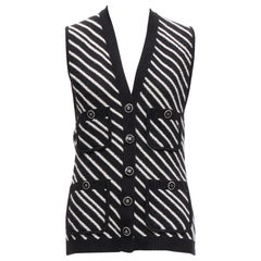 CHANEL 100% cashmere black white graphic stripes 4 pocket vest jacket FR34 XS