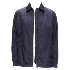 PRADA 2019 giacca minimal in nylon blu navy con zip frontale e doppia tasca IT46 S