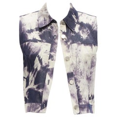 CELINE Vintage 2000 blu indaco crema stampa cotone seta denim gilet giacca FR40 L