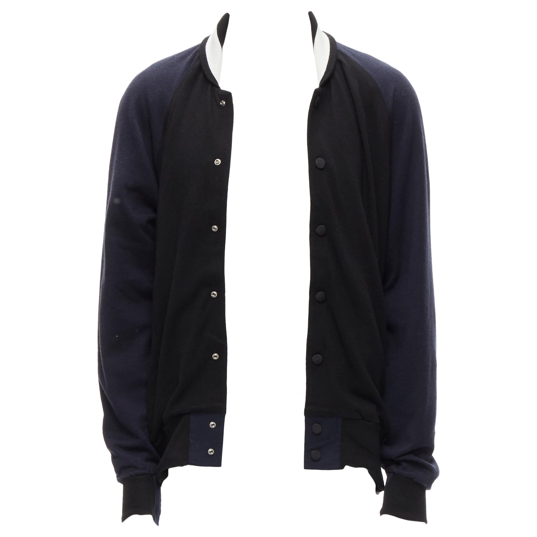 SACAI navy black cotton cashmere blend white raglan bomber JP2 M For Sale