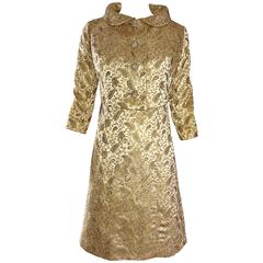 Gorgeous 1960s Gold Silk Brocade Paisley 60s Vintage Dress and Cropped Jacket 