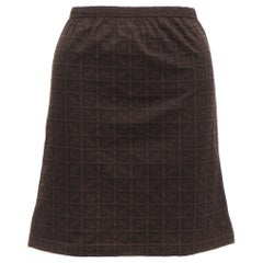FENDI MARE Vintage brown FF Zucca logo monogram A-line skirt IT42 M