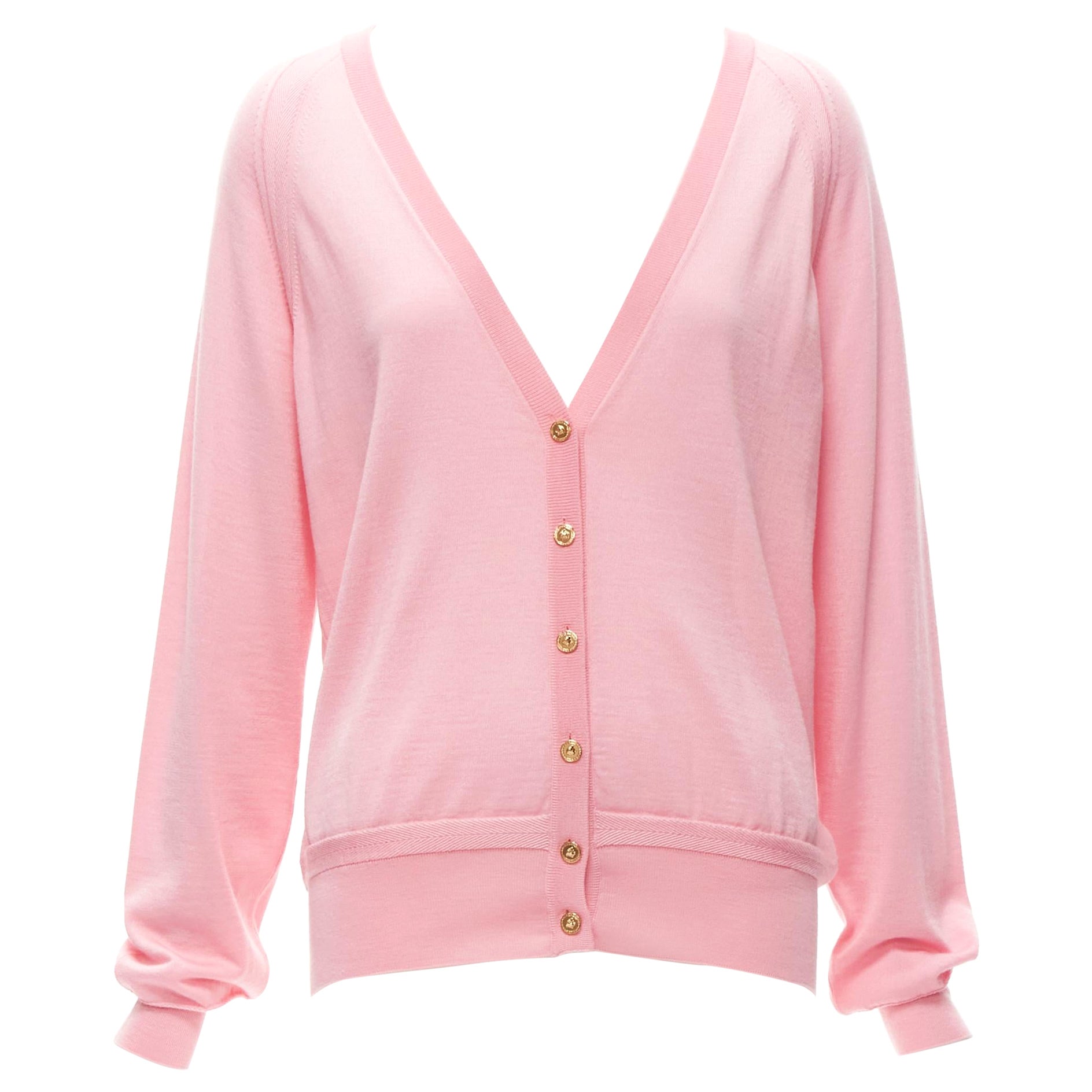 VERSACE 2020 Medusa buttons pink wool cashmere silk cardigan IT44 L