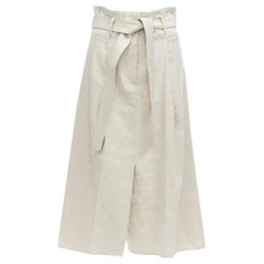 BRUNELLO CUCINELLI Jupe midi trapèze en coton et lin beige avec ceinture et ceinture IT40 S
