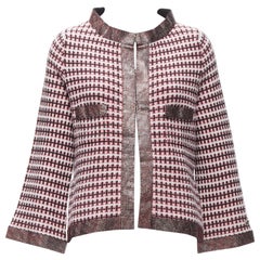 CHANEL pink 100% cashmere tweed crystal trim swing cardigan jacket FR34 XS