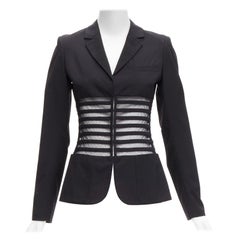 JEAN PAUL GAULTIER FEMME Vintage black wool sheer corset blazer jacket IT40 S