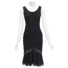 CHRISTIAN DIOR Galliano Vintage black silk bias cut lace hem dress FR36 XS