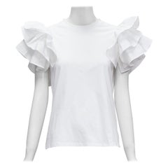 ALEXANDER MCQUEEN camiseta blanca de algodón con cuello redondo y mangas de volante IT38 XS
