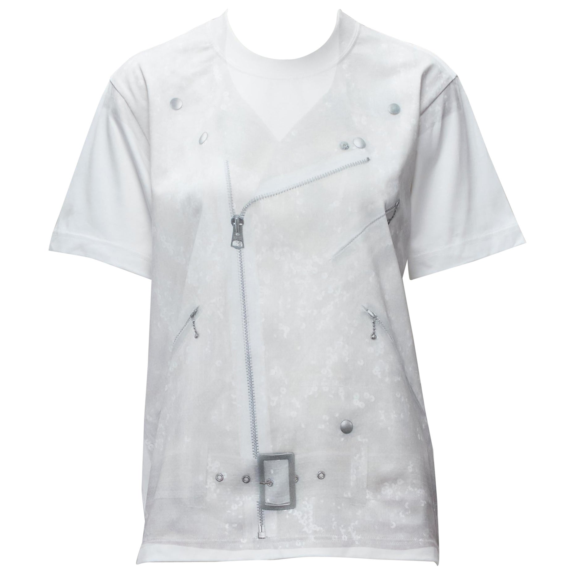 JUNYA WATANabe 2020 top in cotone bianco con stampa biker e paillettes S. White in vendita
