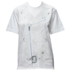 JUNYA WATANABE 2020 Graues Tshirt aus weißer Baumwolle mit Paillettenbesatz und Fahrraddruck S