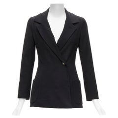 CHANEL 94A Vintage black wool gold CC button monogram lining blazer FR34 XS