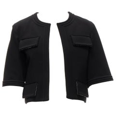 CHANEL black silver metallic tweed lined 4 pocket cropped bolero jacket FR34 XS