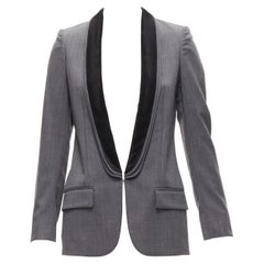 STELLA MCCARTNEY Grauer dreischichtiger Blazer aus Wolle mit Schal und Klappdeckel IT36 XXS