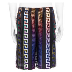 VERSACE 2021 Runway Neon Greca black college fit silk twill shorts IT48 M