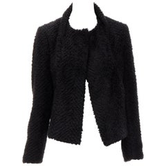 ISABEL MARANT black wool blend fluffy stand collar minimal jacket FR36 S