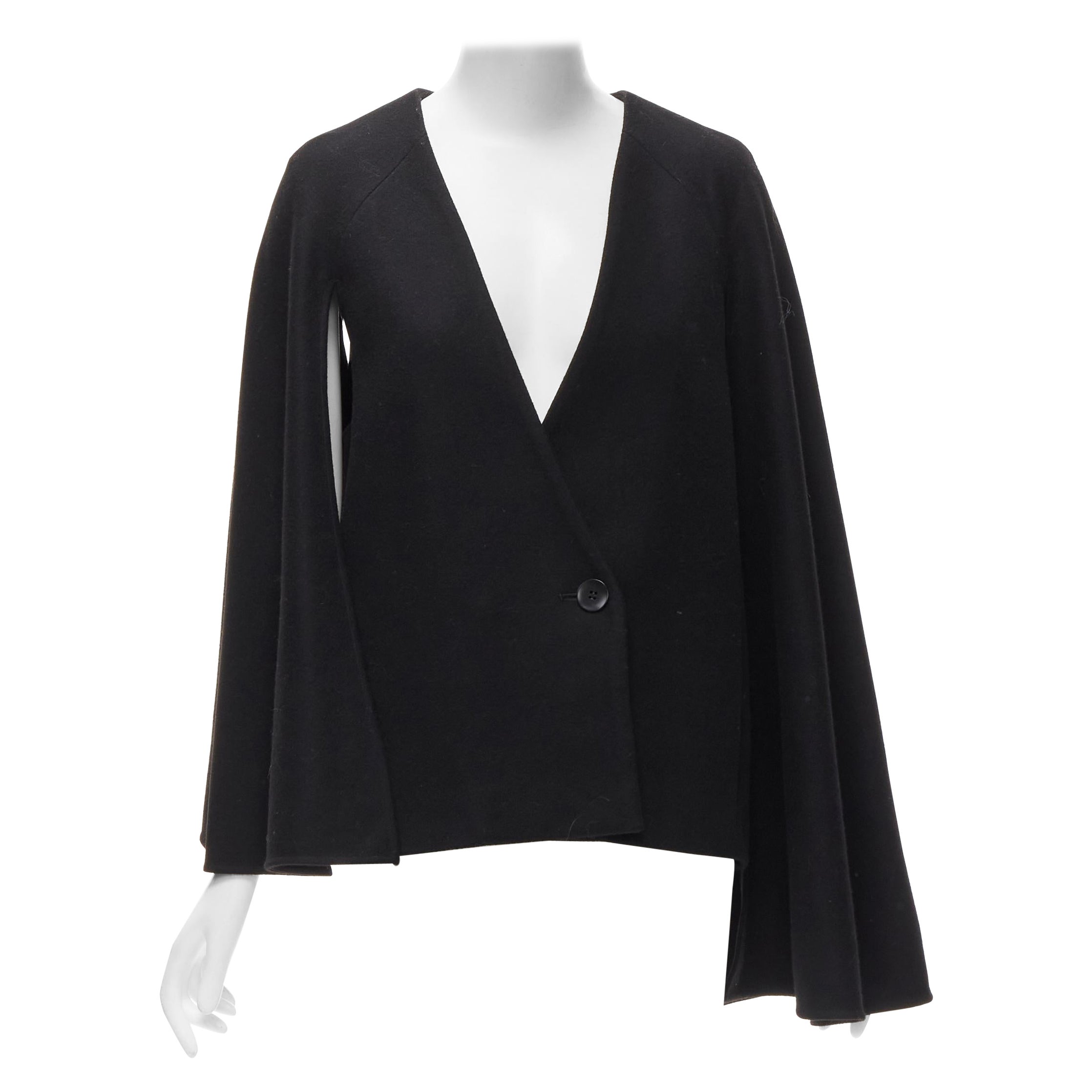 TIBI giacca blazer asimmetrica in misto lana vergine nera con maniche a mantellina e bottoni S