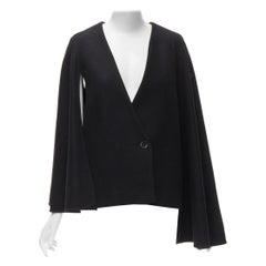 TIBI black virgin wool blend asymmetric cape sleeve button blazer jacket S