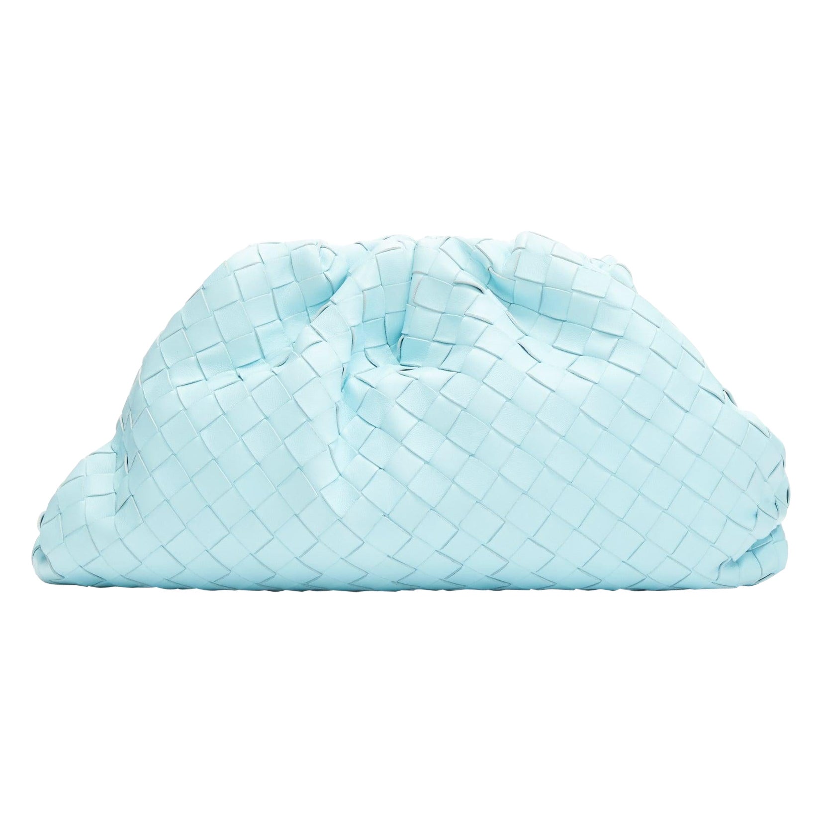 BOTTEGA VENETA The Pouch sky blue Intercciato woven leather magnetic clutch bag