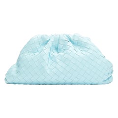 BOTTEGA VENETA The Pouch sky blue Intercciato woven leather magnetic clutch bag