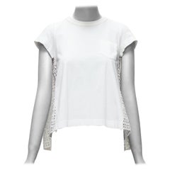 SACAI LUCK white eyelet flared back babydoll short sleeve tshirt top JP1 S