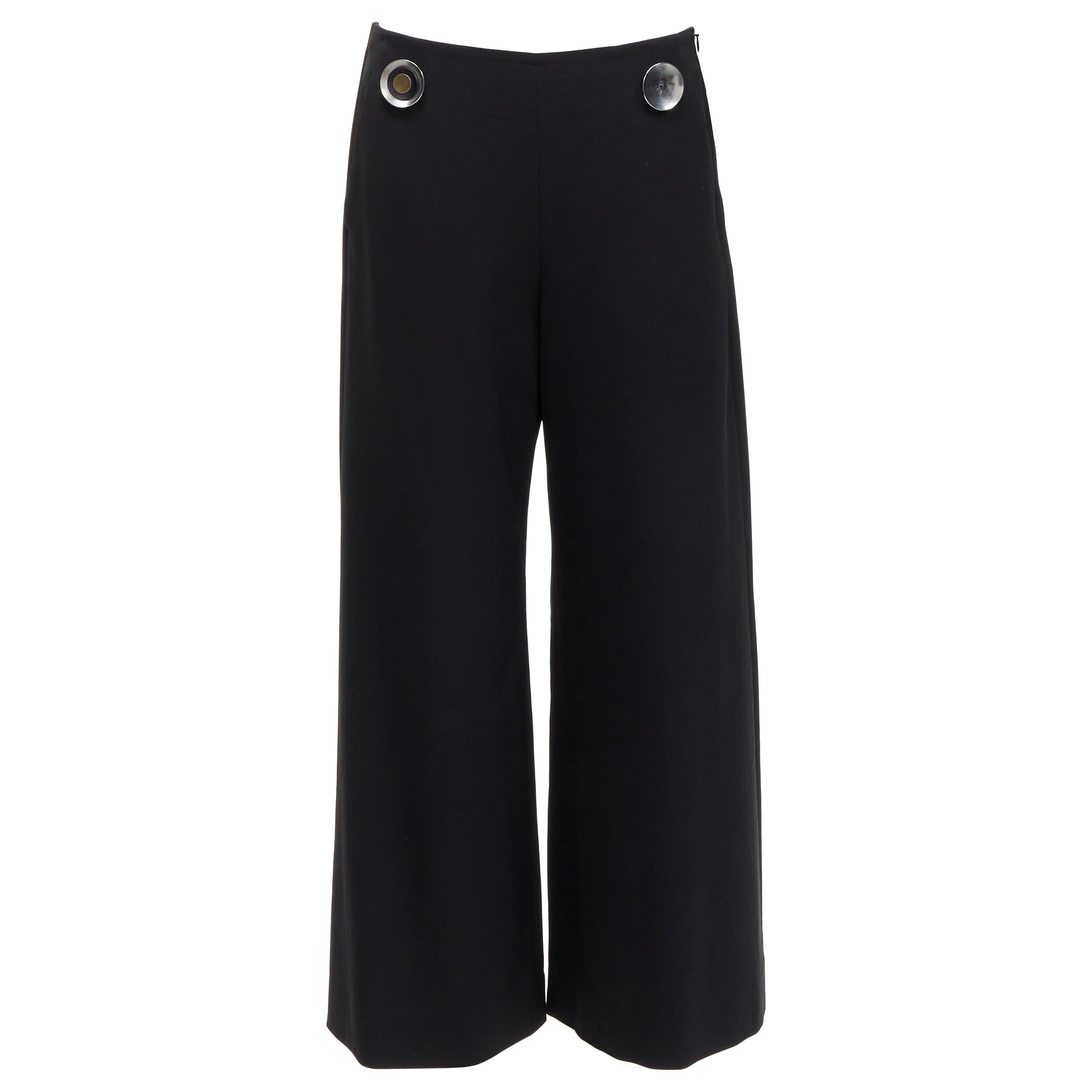 STELLA MCCARTNEY 2015 Hose mit breitem Bein aus schwarzer und silberner Wolle und Knopfleiste IT40 S
