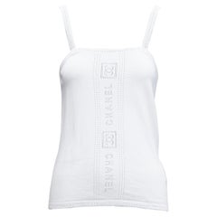 CHANEL SPORT 07C white cotton CC interlock logo knit cami tank top FR36 S