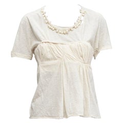 LOUIS VUITTON Marc Jacobs beige pearl necklace cupped bust tshirt FR38 M