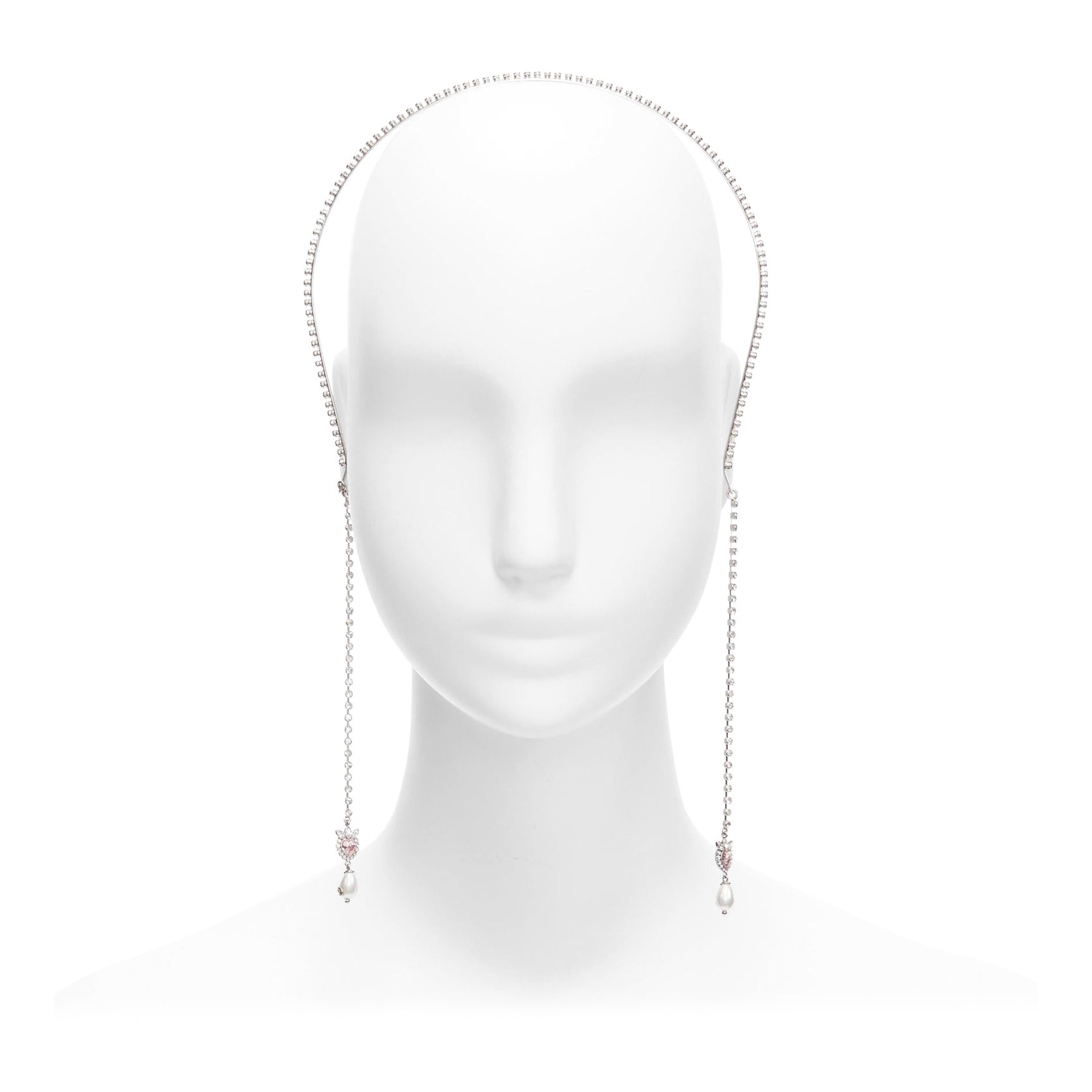 GUCCI Alessandro Michele pink heart crystal GG logo pearl charm hairband For Sale