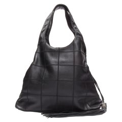 Chanel noir ruthénium CC logo carré surpiqué gland sac hobo à bandoulière