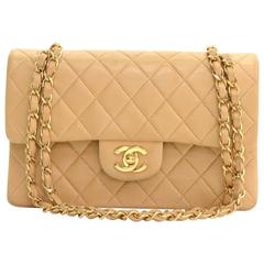 Chanel 2.55 9" Double Flap Beige Quilted Leather Shoulder Bag