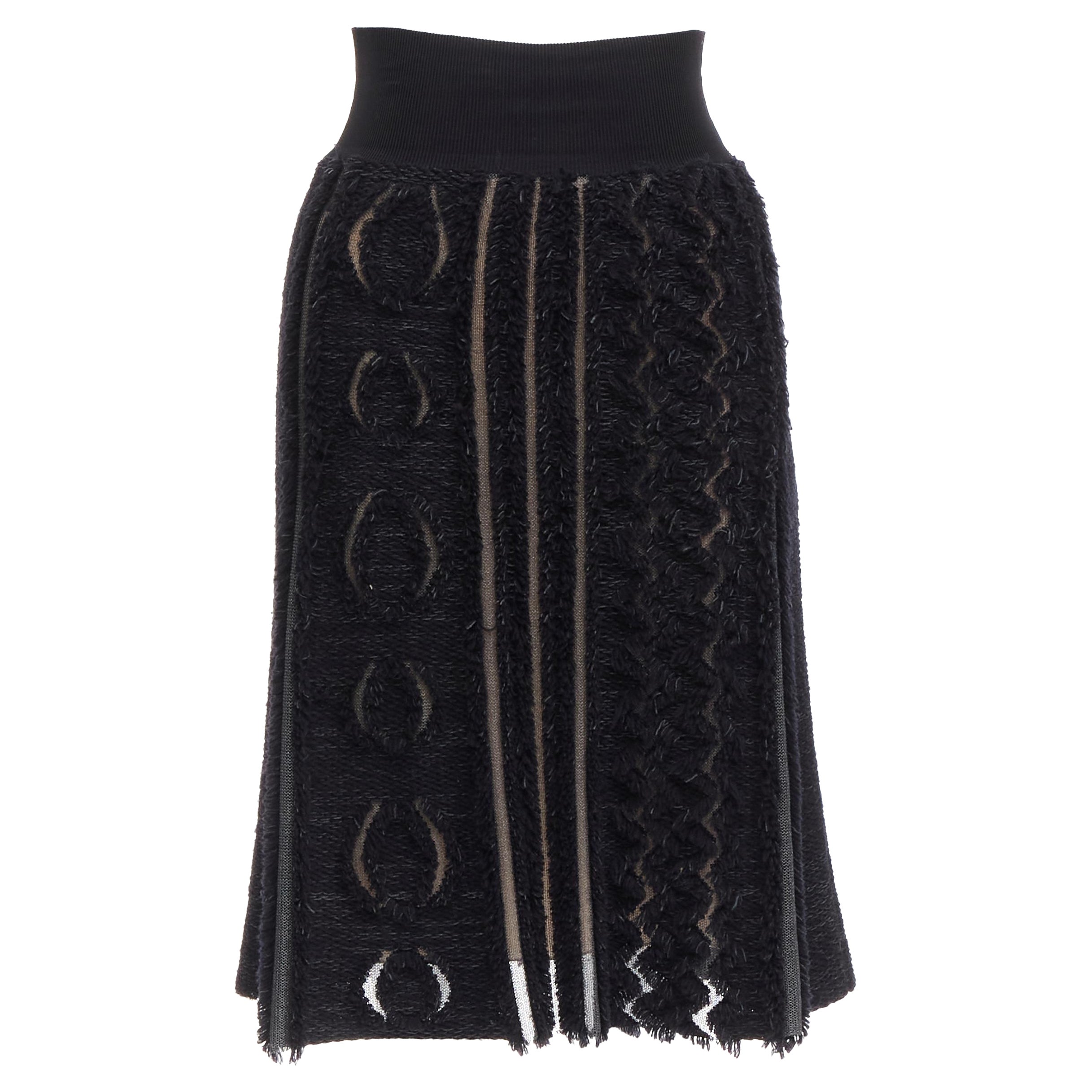 LOUIS VUITTON black wool blend grey lucid mesh cutout knit knee skirt XS For Sale