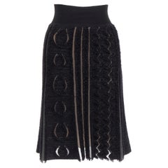 LOUIS VUITTON black wool blend grey lucid mesh cutout knit knee skirt XS