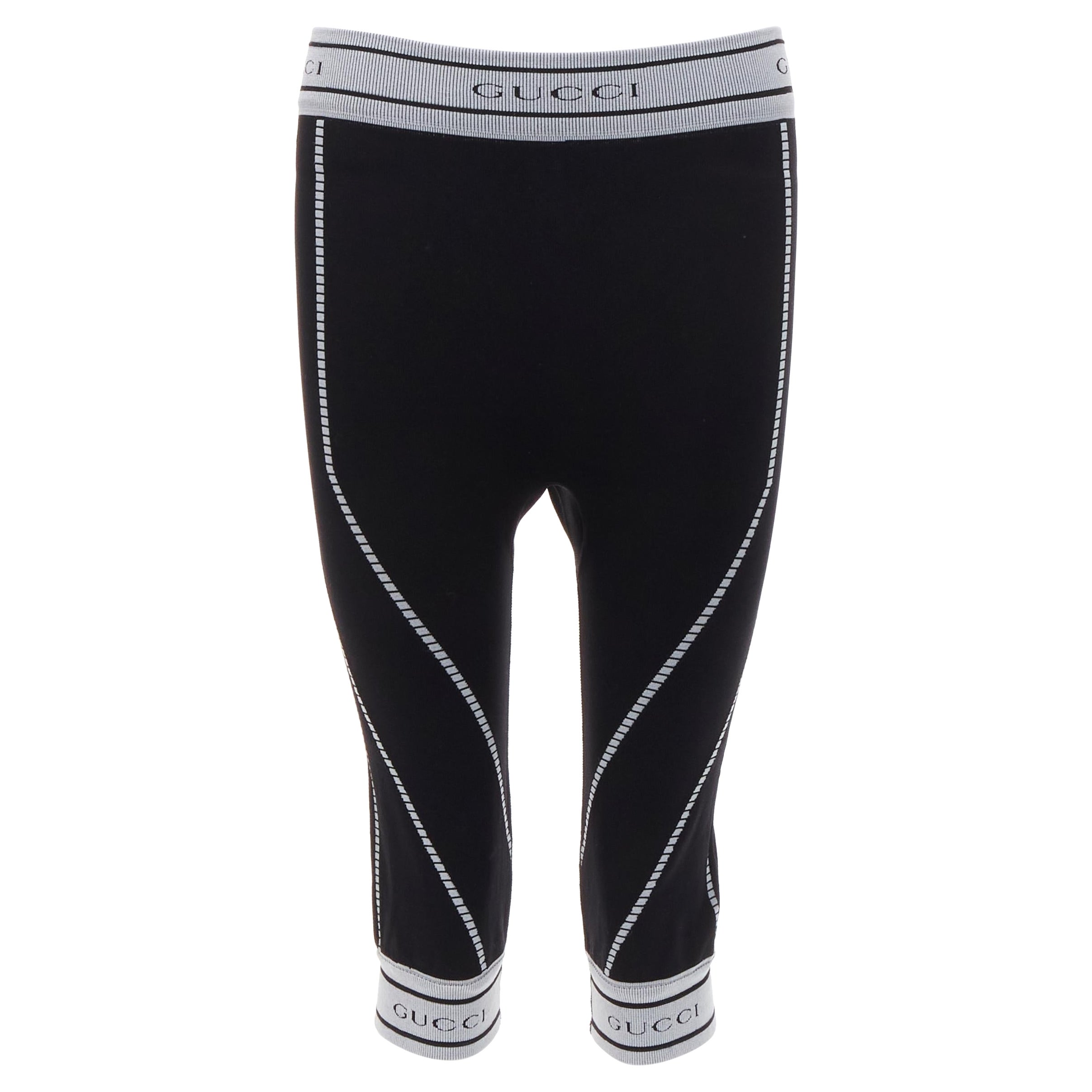 rare GUCCI Vintage Tom Ford grey GG logo ribbed contour seam biker leggings S For Sale