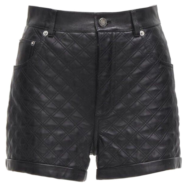 SAINT LAURENT 100% lambskin leather black quilted high waisted shorts FR36 S For Sale