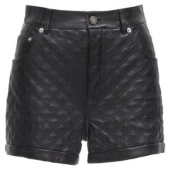 SAINT LAURENT 100% lambskin leather black quilted high waisted shorts FR36 S
