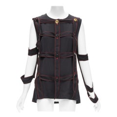 OLD CELINE Phoebe Philo 2015 Runway black grid harness gold button top FR38 M