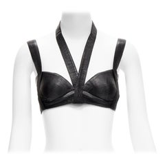 rare GIVENCHY Riccardo Tisci 2014 Runway black pleated leather harness bra top