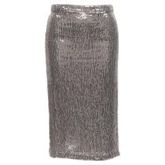 ALICE OLIVIA Silberner Metallic Pailletten-Bleistiftrock mit Schleife hinten US0 XS