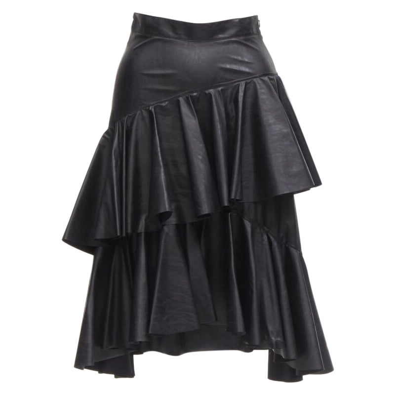 PHILOSOPHY DI LORENZO SERAFINI black faux leather asymmetric tier skirt IT38 XS For Sale