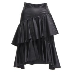 PHILOSOPHY DI LORENZO SERAFINI black faux leather asymmetric tier skirt IT38 XS