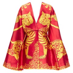 ALEXANDER MCQUEEN 2010 Angels Demons Runway red gold jacquard kimono dress IT38