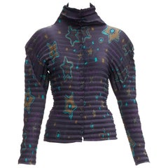 raro Issey Miyake Pleats Please stella verde colletto blu scuro top plissettato JP2 M.