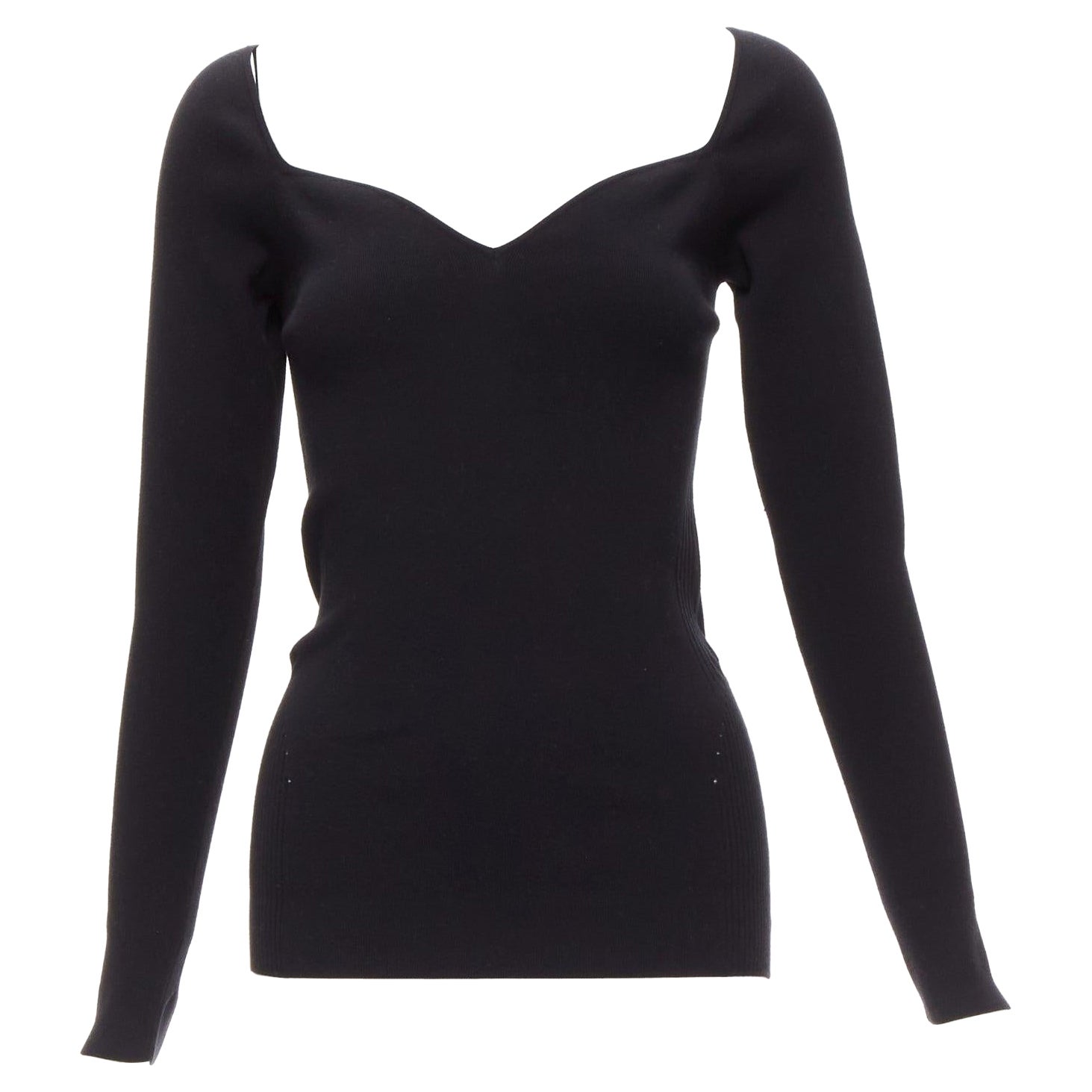 Balenciaga Demna top nero in maglia modale con scollo a cuore FR40 L.