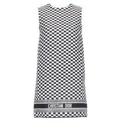 CHRISTIAN DIOR 2018 black white checkered logo mini shift dress FR34 XS