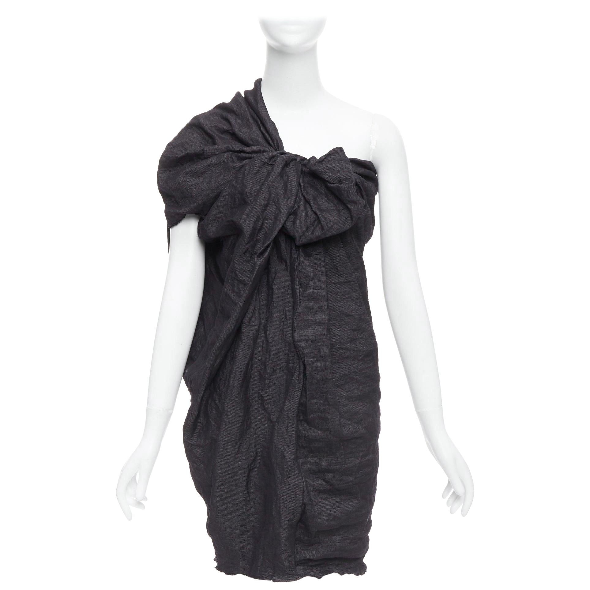 LANVIN 2011 mini abito monospalla con fiocco in ramiè nero misto metallo FR36 S