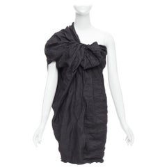 LANVIN 2011 Schwarzes Ramie-Metall-Mischung One-Shoulder-Bow-Minikleid FR36 S