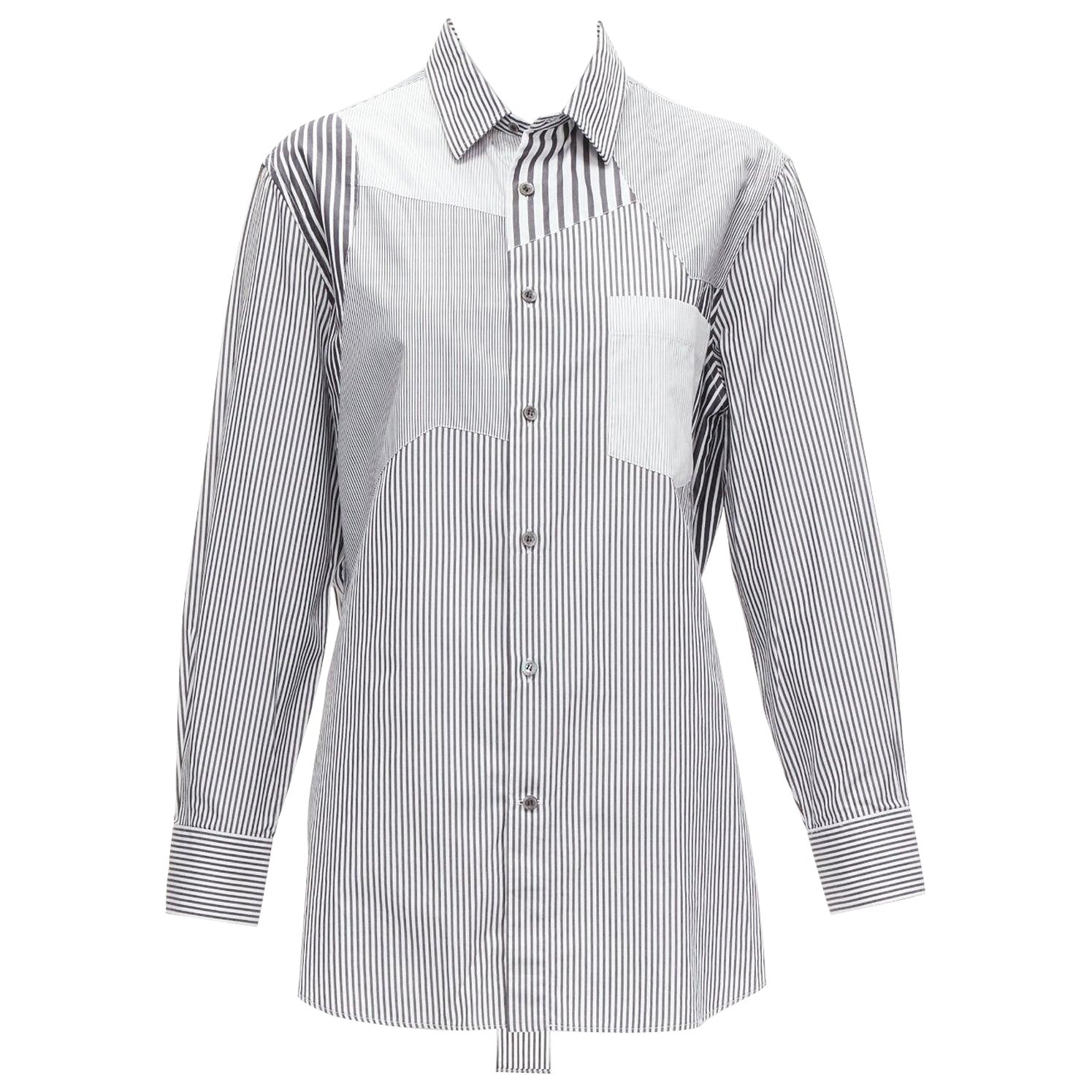 ALEXANDER MCQUEEN grey white cotton mixed stripes patchwork shirt Sz.16 L For Sale