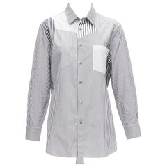 ALEXANDER MCQUEEN Patchworkhemd aus grau-weißer Baumwolle mit gemischten Streifen Gr. 16 L