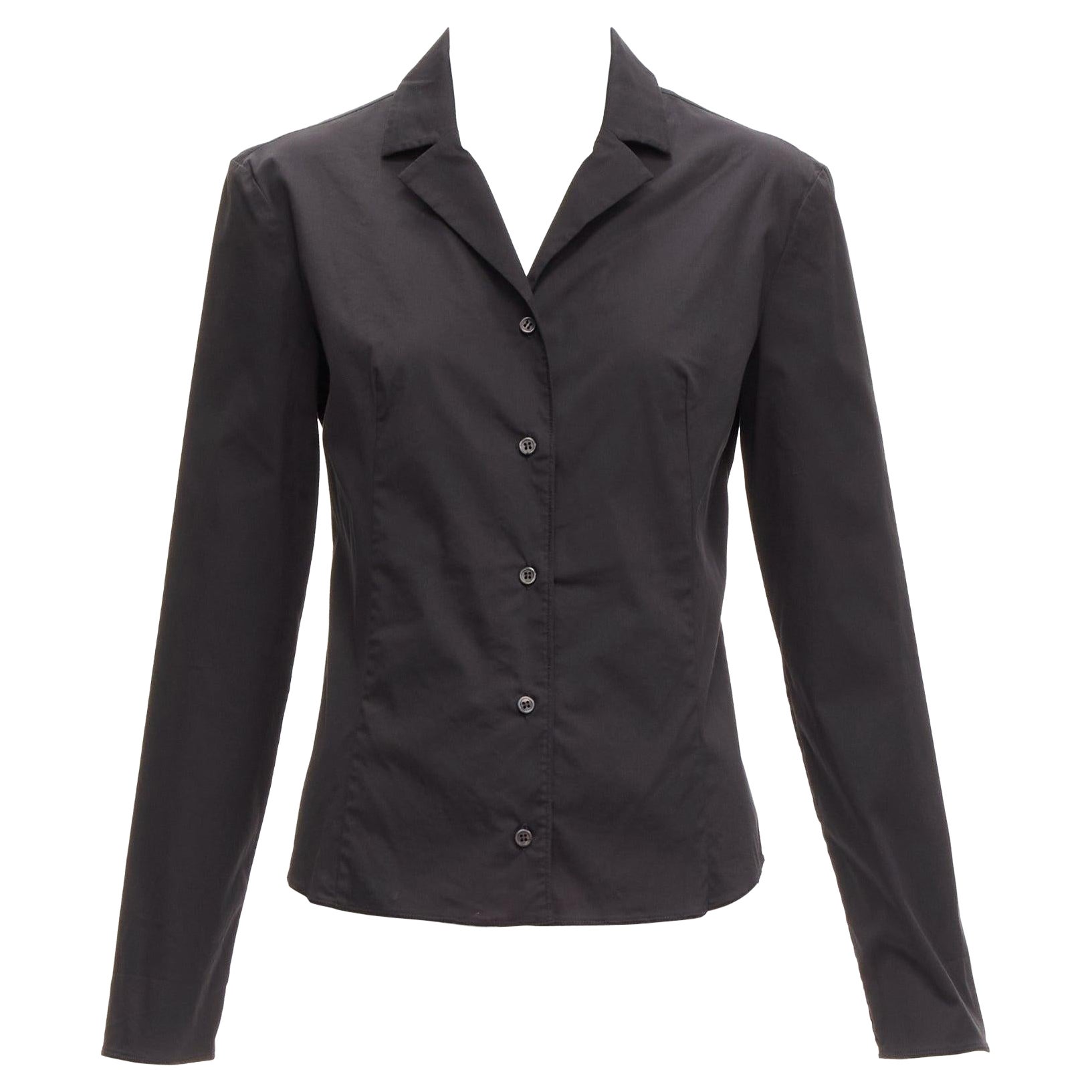 PRADA Vintage charcoal black lapels dared minimal classic dress shirt IT46 XL For Sale