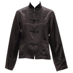 COMME DES GARCONS BLACK Chinese butterfly knot buttons satin boxy qipao shirt S
